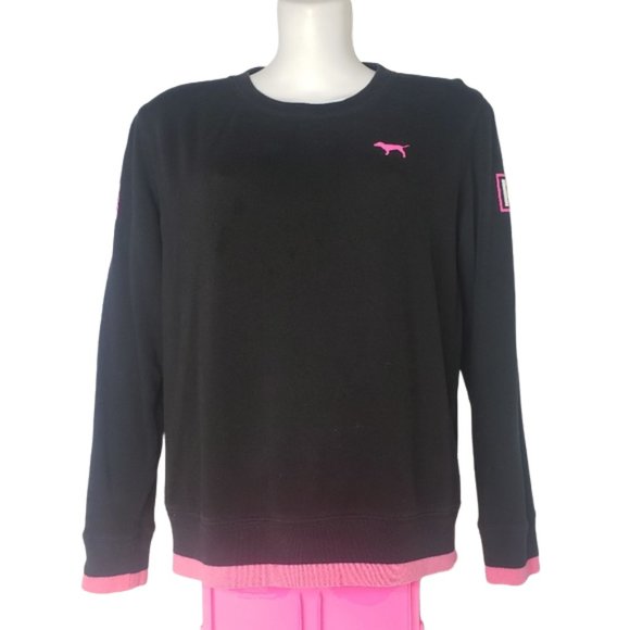 PINK Victoria's Secret Tops - VICTORIA'S SECRET PINK BLACK AND HOT PINK PULLOVER SWEATSHIRT SIZE XS